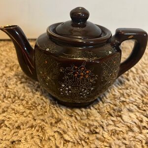Vintage Japanese Brown Betty Floral Teapot